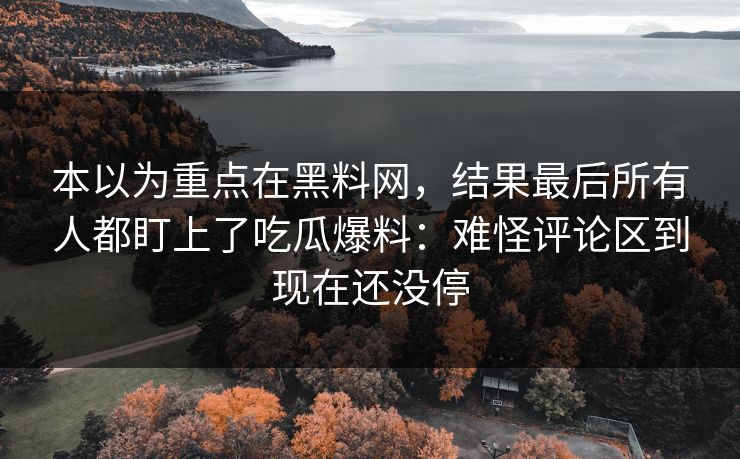 本以为重点在黑料网，结果最后所有人都盯上了吃瓜爆料：难怪评论区到现在还没停