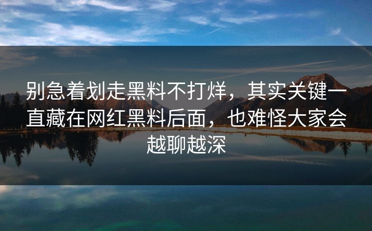 别急着划走黑料不打烊，其实关键一直藏在网红黑料后面，也难怪大家会越聊越深