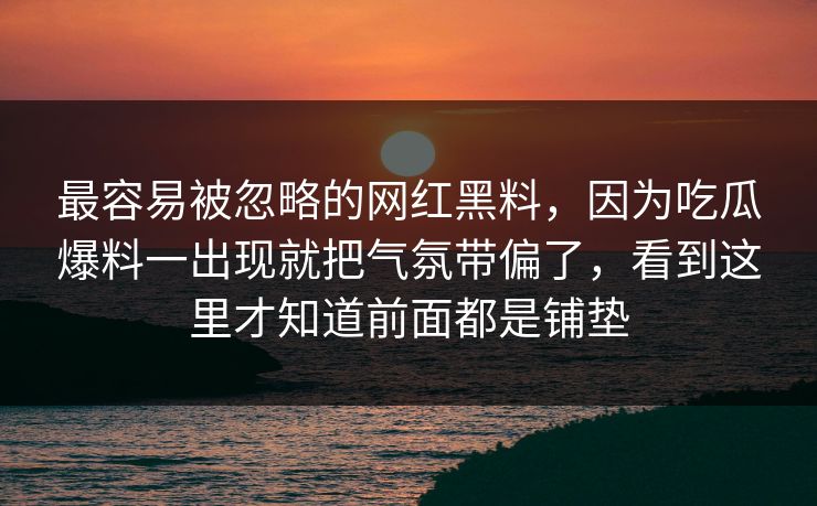 最容易被忽略的网红黑料,因为吃瓜爆料一出现就把气氛带偏了,看到这里才知道前面都是铺垫 最容易被忽略的网红黑料,因为吃瓜爆料一出现就把气氛带偏了,看到这里才知道前面都是铺垫