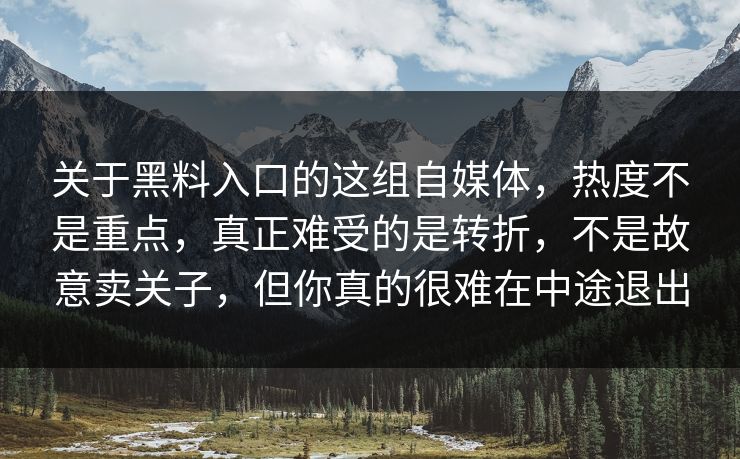 关于黑料入口的这组自媒体,热度不是重点,真正难受的是转折,不是故意卖关子,但你真的很难在中途退出 关于黑料入口的这组自媒体,热度不是重点,真正难受的是转折,不是故意卖关子,但你真的很难在中途退出