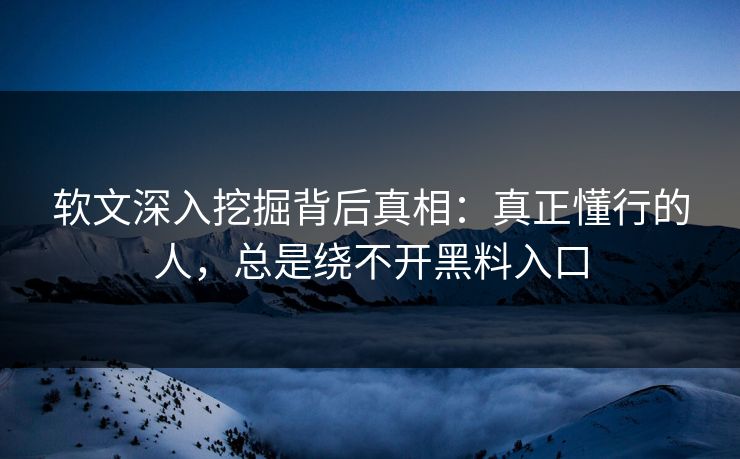 软文深入挖掘背后真相:真正懂行的人,总是绕不开黑料入口 软文深入挖掘背后真相:真正懂行的人,总是绕不开黑料入口