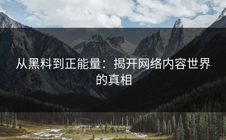 从黑料到正能量:揭开网络内容世界的真相 从黑料到正能量:揭开网络内容世界的真相